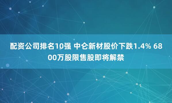 配资公司排名10强 中仑新材股价下跌1.4% 6800万股限售股即将解禁